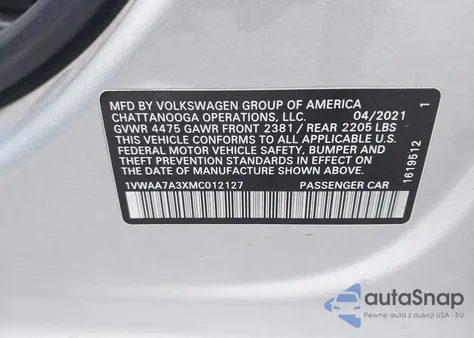 2021 Volkswagen Passat 2.0T S from USA, damaged, VIN 1VWAA7A3XMC012127